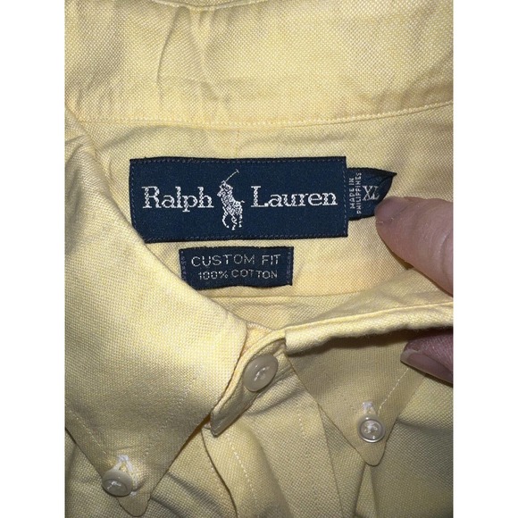 Ralph Lauren Yellow Custom Fit Cotton Button Down Long Sleeve Shirt Men XL - Picture 2 of 8